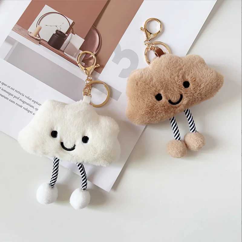 Cute plush white cloud pendant keychain girl bag accessories Kawaii pendant doll couple keychainXJ250319