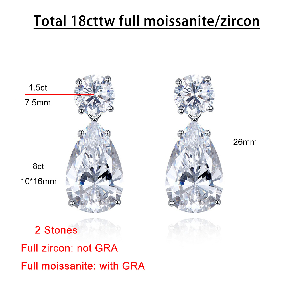 Certified 19cttw Waterdrop Moissanite Drop Earrings for Women 925 Sterling Silver Pear Cut Diamond Stud Earring Bride Jewelry