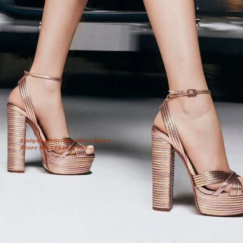 Wedge Heels Sier Platform Strip Buckle Open Toe Chunky Heels Ankle Strap Women S Sandals Summer New Design Sgback Size