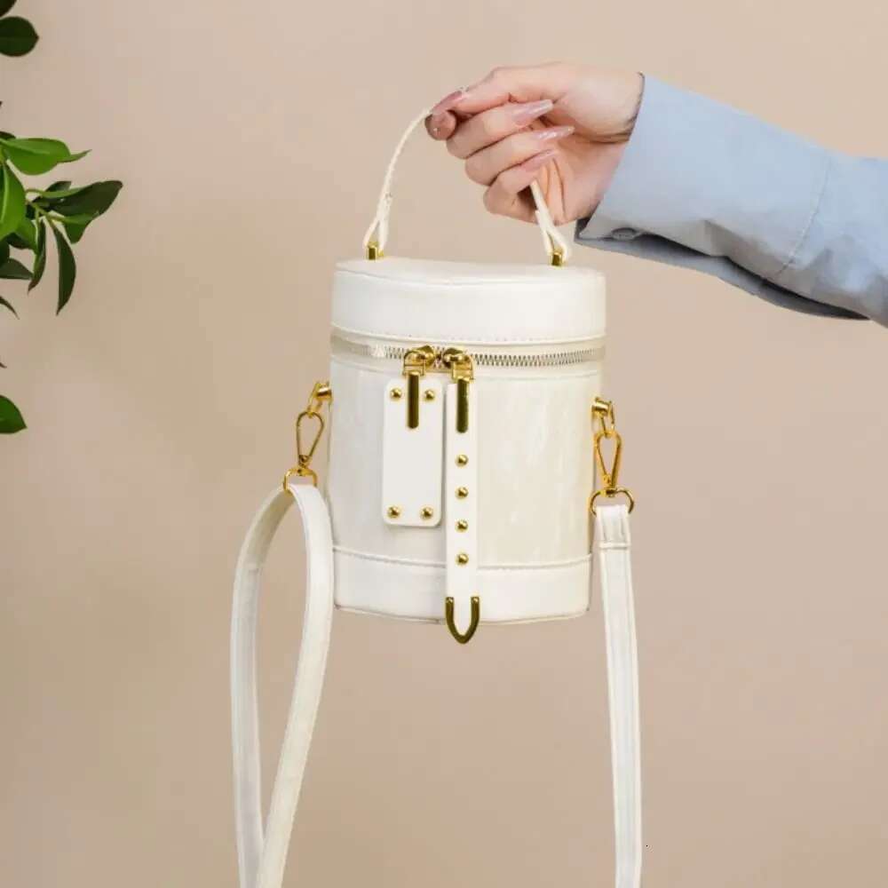 Trendy Pu Leather Women Bucket Vintage Handbag Cyder Crossbody Solid Color Shoulder Bag Travel