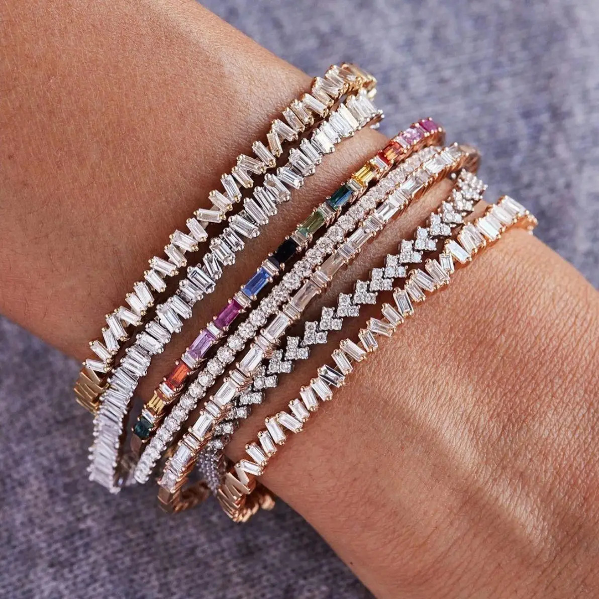Iced Out Bling 5A Rectangle Cubic Zirconia CZ Cluster Top Quality Fashion Women Sparking Bangle Bracelet 250320