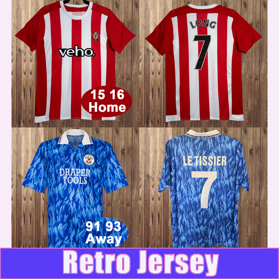 1991 1993 LE TISSIER TARGETT Mens Retro Soccer Jerseys LONG Home Red White Away Blue 2015 2016 Football Shirt Short Sleeve Vintage Adult Uniforms