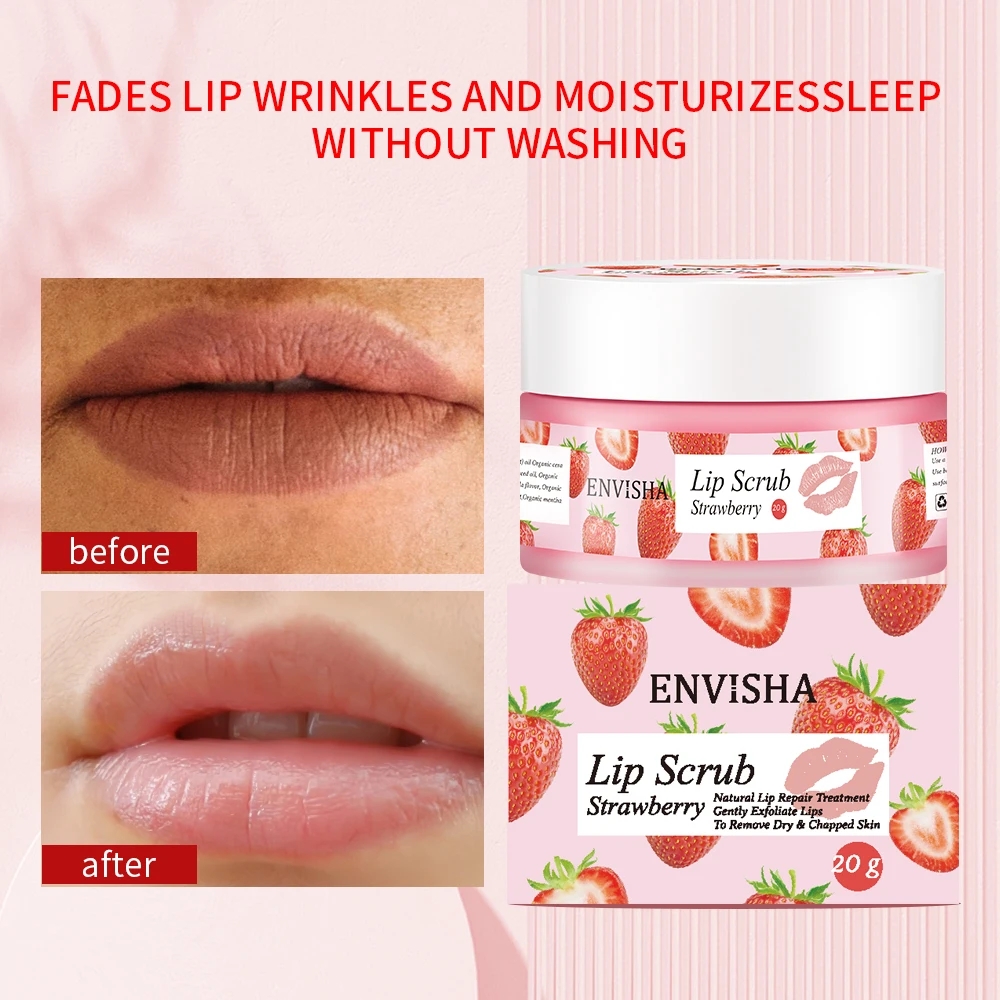 ENVISHA Moisturizing Nourish Strawberry Lip Care Scrub Balm Sugar Cream Exfoliating Repair Cleft Fine Lines Smooth Skin Care
