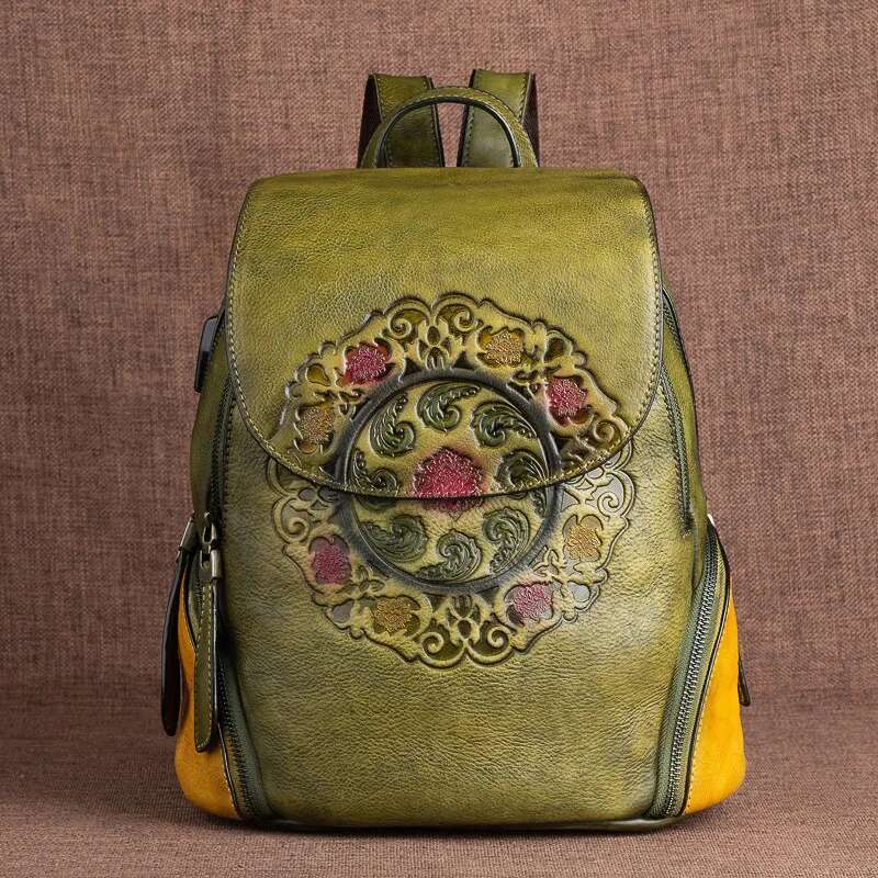 MOTAORA Fashion Retro Genuine Leather Backpacks For Women New Handmade Emed Vintage Bag China Style Backpack Ladies