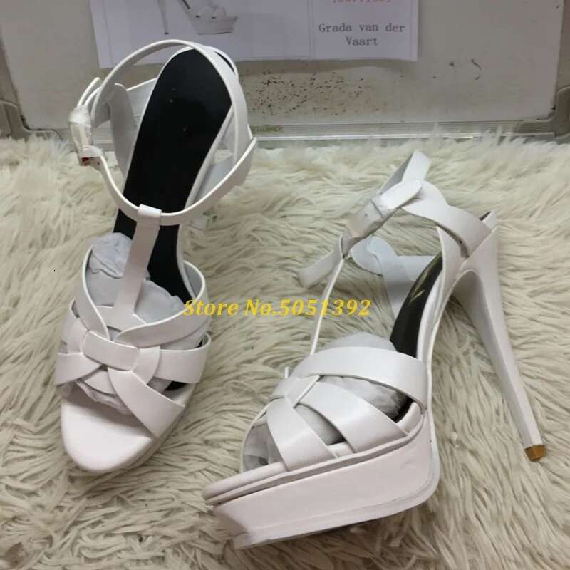 Candy Color Nude Black Patent Leather Cross Strappy Sandal Platform T-Bar High Stiletto Heels Ladies Dress Shoes Bride