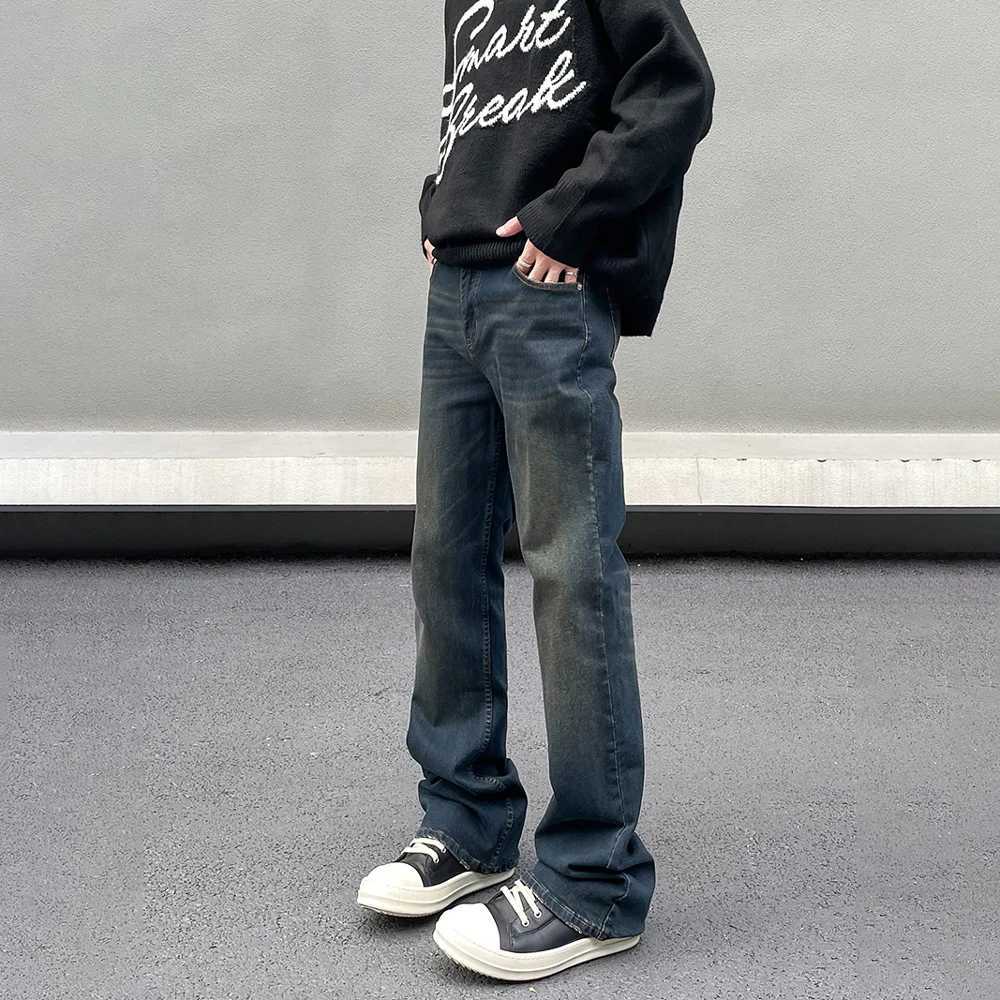 Mens jeans vintage straight leg streetwear Y2k fashionable mens clothing Stacked Street Blue Distressed cool ultra-thin denim pantsT250319