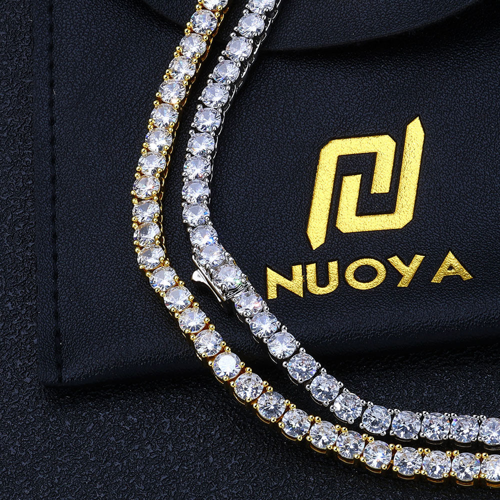 Hip-Hop Brass Gold Plated Cubic Zircon Single Row Tennis Necklace Jewelry Bling Diamond Tennis Chain Women Men Gift