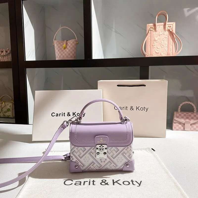 Fashion Purple Color Square Striped Women's Handbag High Quality Textured Leather Casual Lady Purse Crossbody Bag