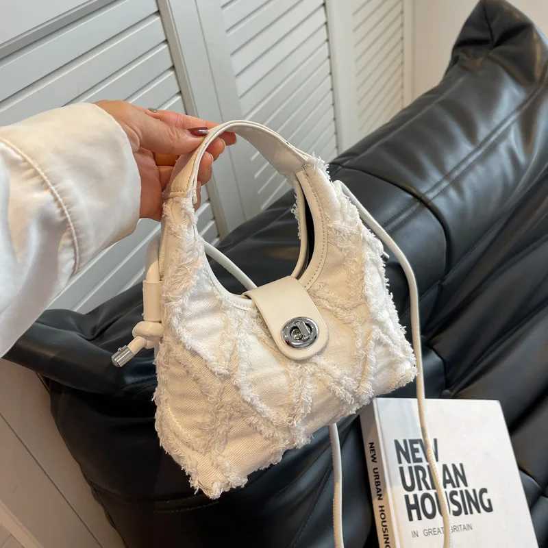 Niche Internet celebrity same style denim diamond Versatile fashion one shoulder cross body arm bag Y250319