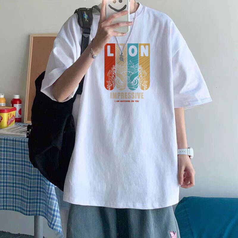 Pure cotton short sleeved T-shirt for men, trendy brand oversized loose round neck T-shirt, printed base shirt batch
