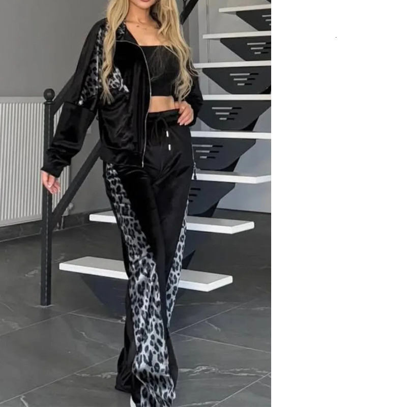 2025 New Leopard Print Contrasting Long Sleeved Home Suit Set