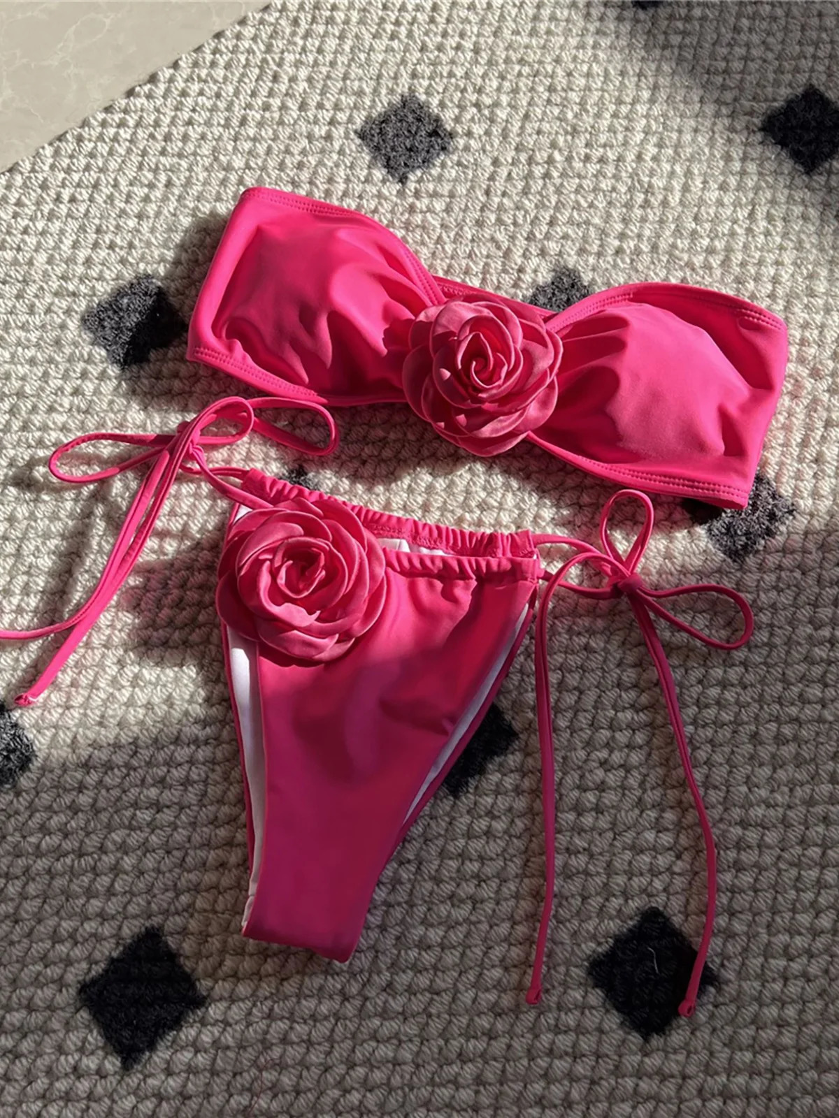5 colors 3D flower Bandeau high cut bikini womens swimsuit twopiece 250320