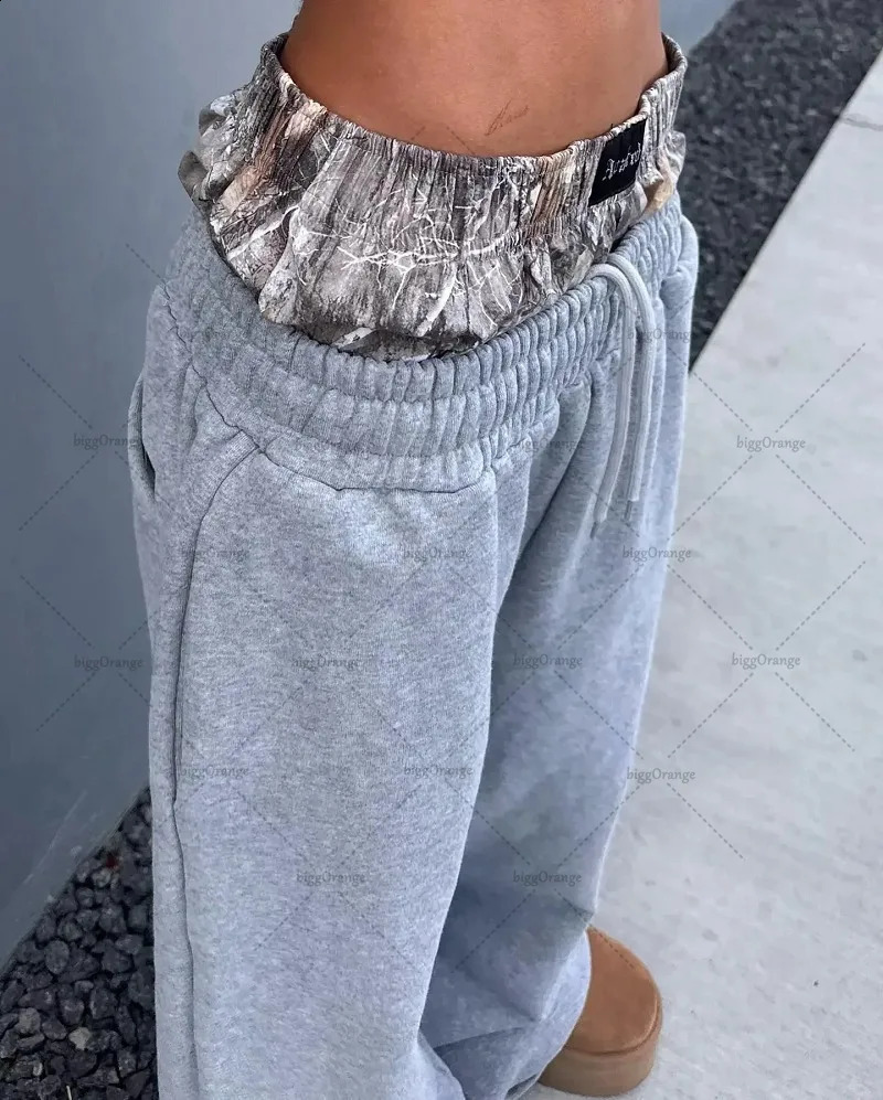 trend clothing Y2K Harajuku camouflage splicing twopiece set mens hiphop casual straight sports pants womens 250317