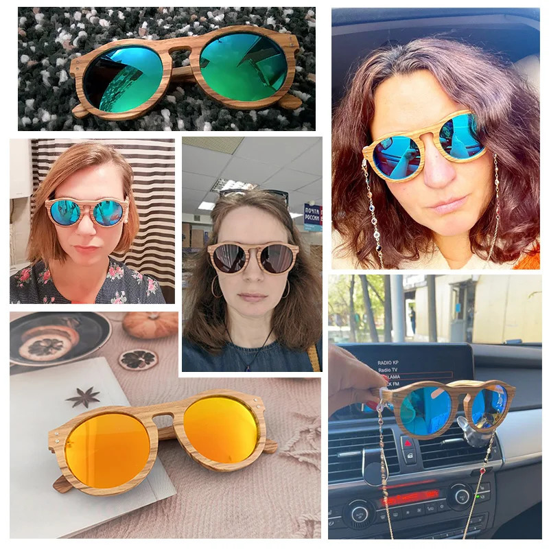100% Real Zebra Wood Sun Glasses Women Round Wooden Sunglasses UV400 Fashion Sunglass Sport Sun Glasses Driving 250318
