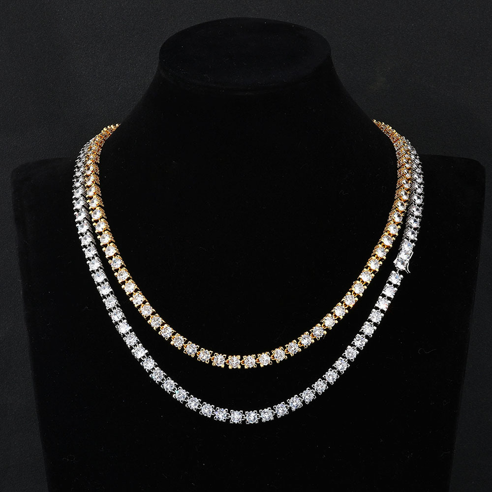 Hip Hop Jewelry Sparkly 6mm Tennis Chain Side Studded With Diamond Iced 5mm-Zircon Clasp Locker Tennis Necklace