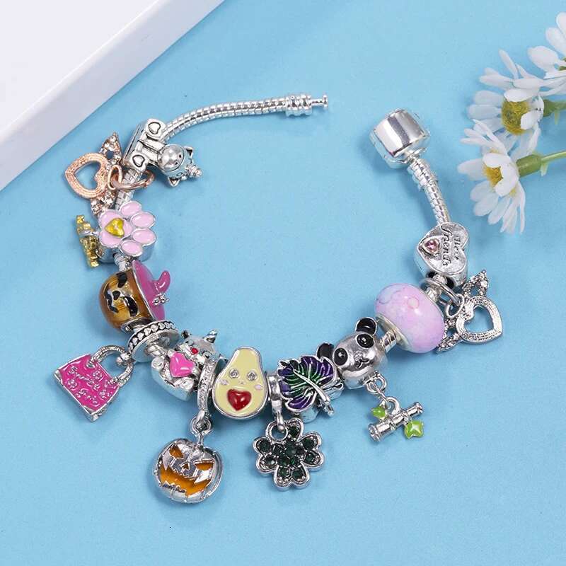 New Fashion Charm Bracelets Fits DIY Colorful Leaf Heart Beads Bracelet Bangles For Women Bijoux Pulseras Jewelry Gift Wholesale
