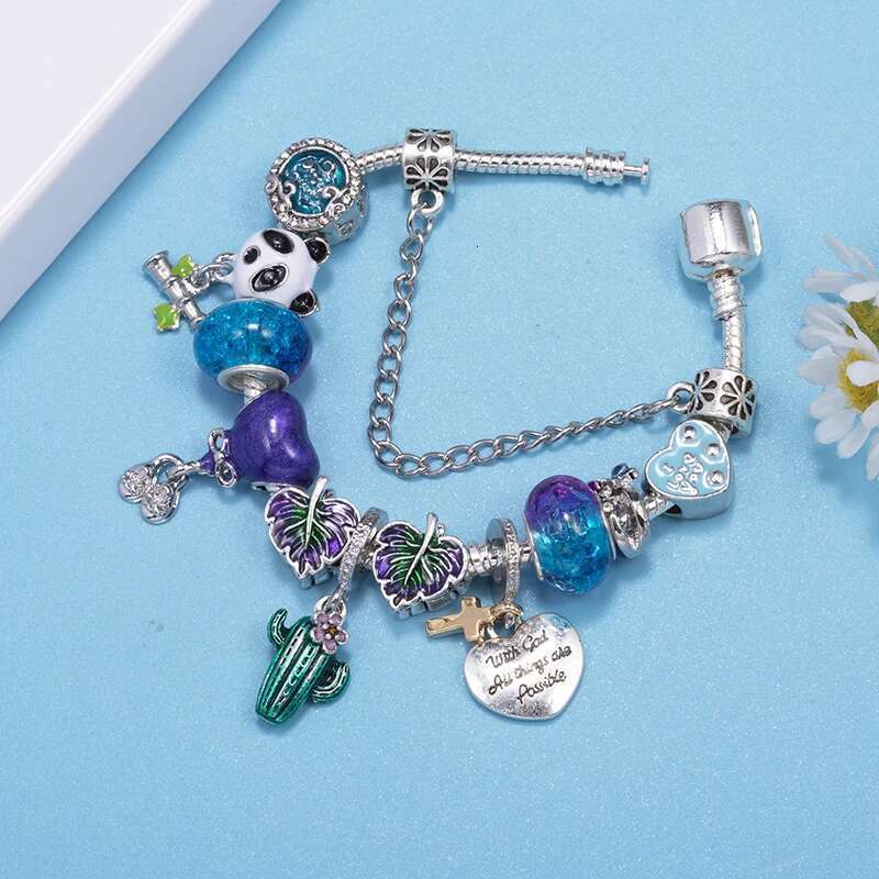 High-Quality Charm Bracelet For Women Men With DIY Bear Leaf Cactus Beads Pendants Bracelets Bangles Jewelry Gift Dropshipping