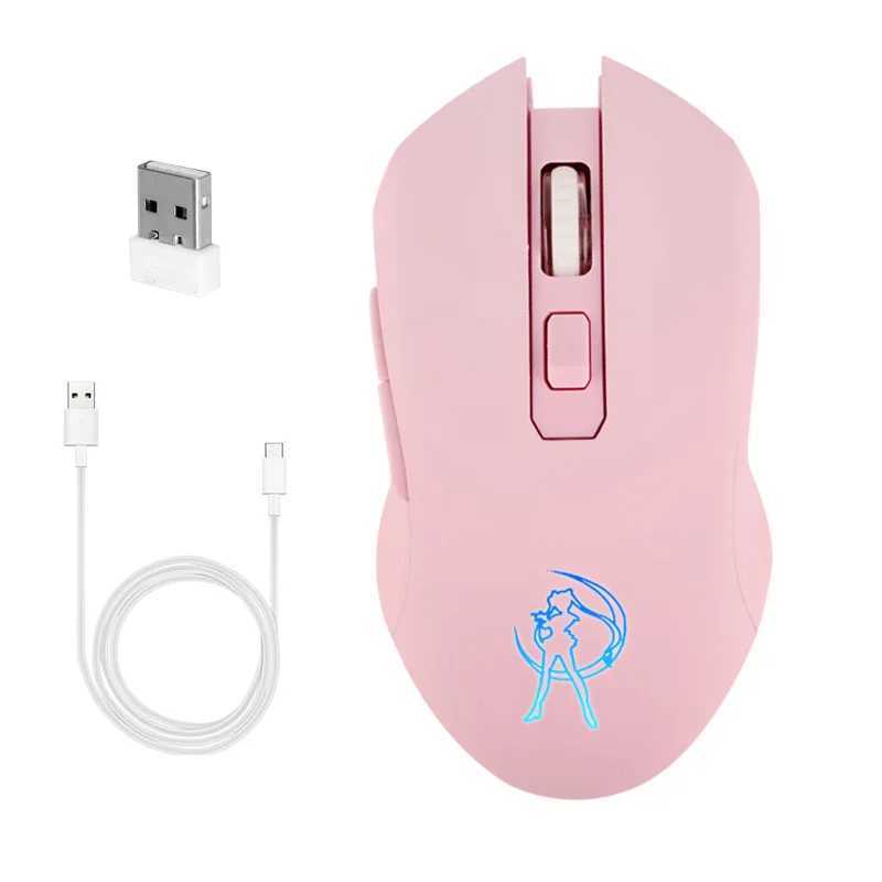 2.4G Raton inalambico Silent Charging Wireless Mouse Pink Luminous Beauty Computer Mouse Z250320