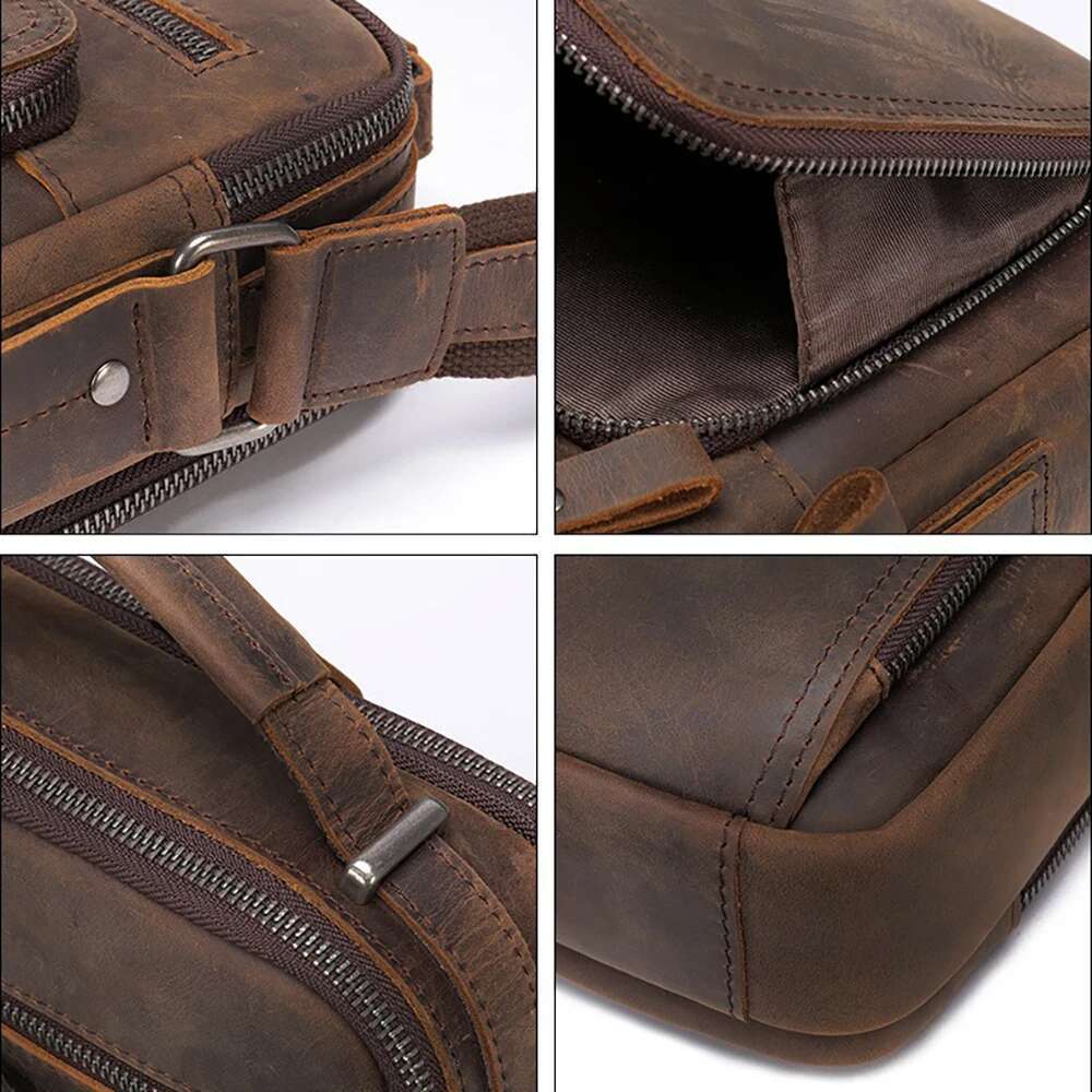 Genuine Messenger Bag Men Casual Man Purse Crossbody Bags For Work Business Vintage Crazy Horse Leather Shoulder Bag