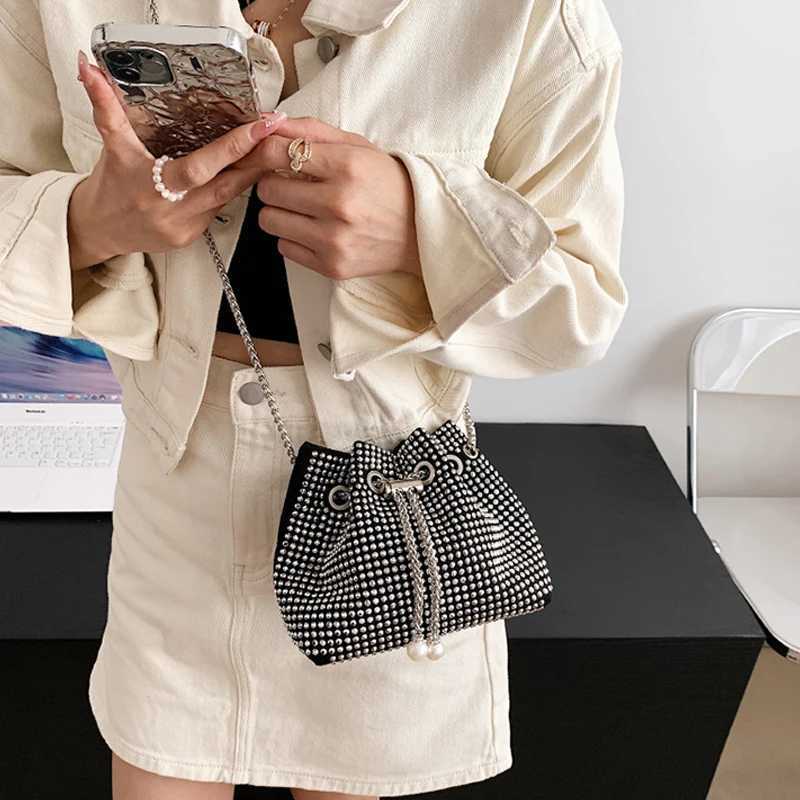 Luxury womens bag new high-quality horseshoe bucket bag exquisite PU sequin design womens single shoulder handbag Y250319