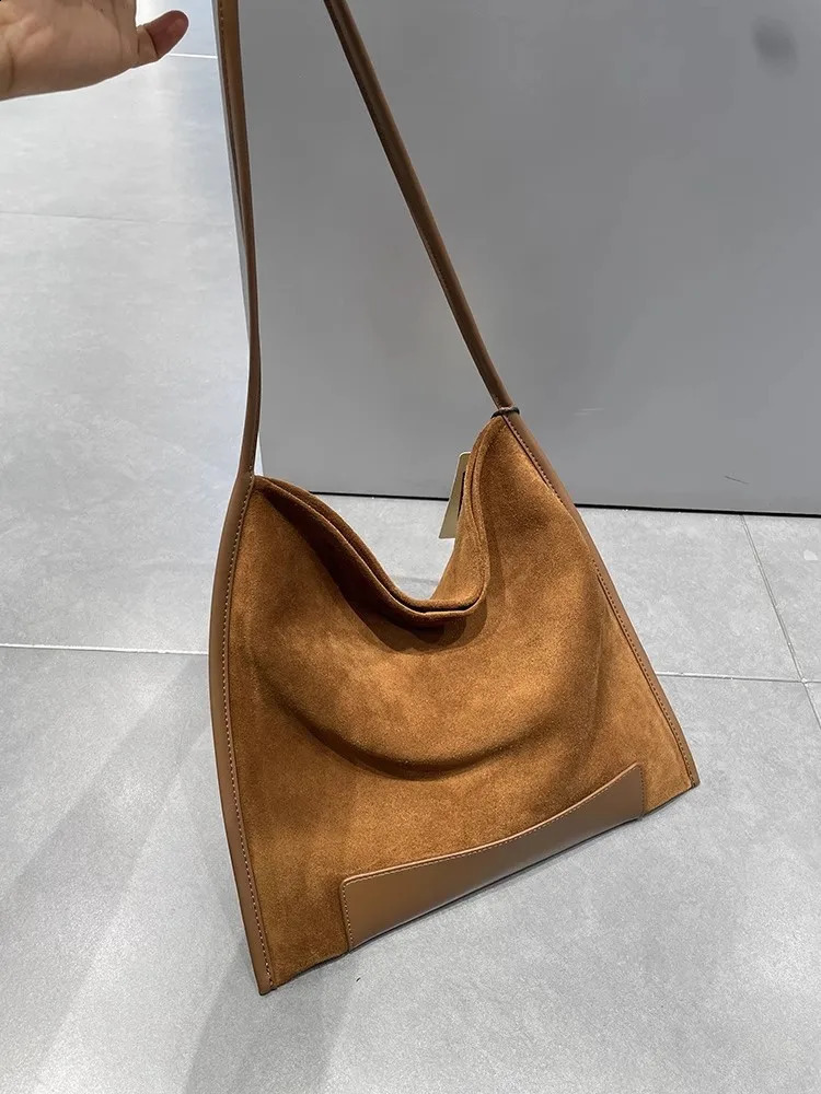 Retro casual handbag womens leather bag soft suede denim shoulder large capacity tote 250317