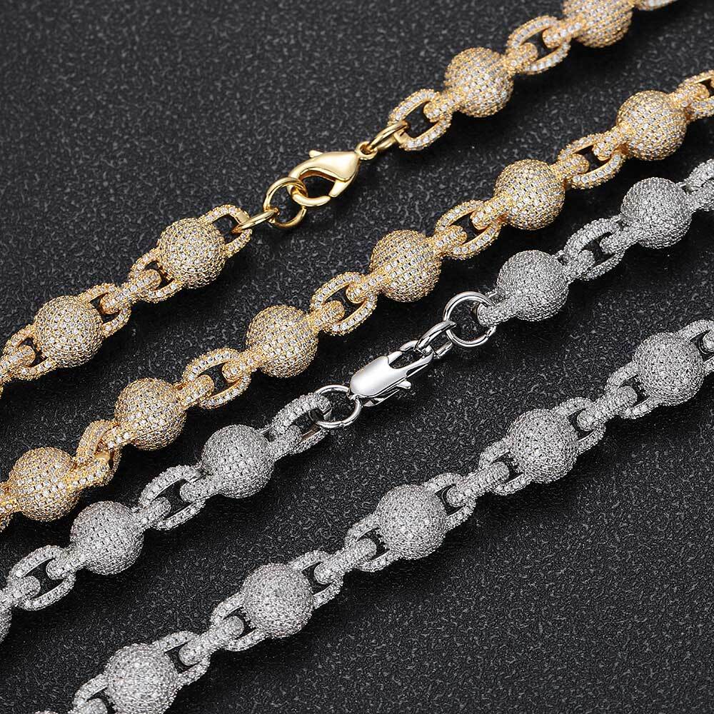 10.5MM Round Ball Miami Cuban Necklace Micro Paved Cubic Zircon Iced Out Bead Chain Choker Mens Women Hip Hop Jewelry