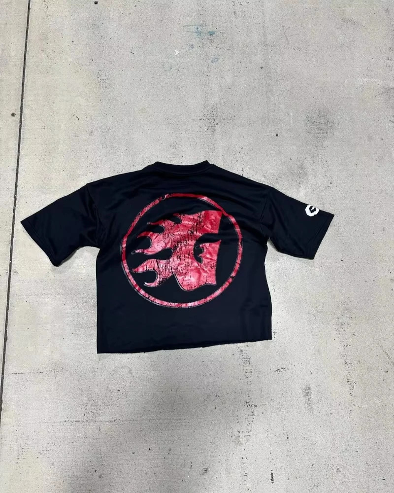 Mens Round Neck Short Sleeve Anime Print TShirt Harajuku Rock Hiphop Mode Oversized Shirt High Street Trend Y 2K Top 250320