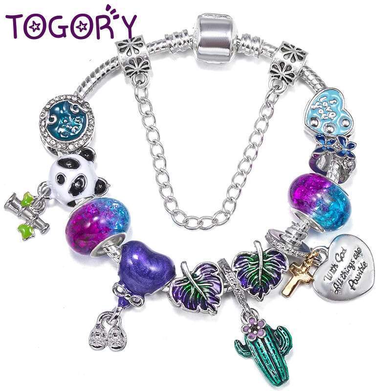 High-Quality Charm Bracelet For Women Men With DIY Bear Leaf Cactus Beads Pendants Bracelets Bangles Jewelry Gift Dropshipping