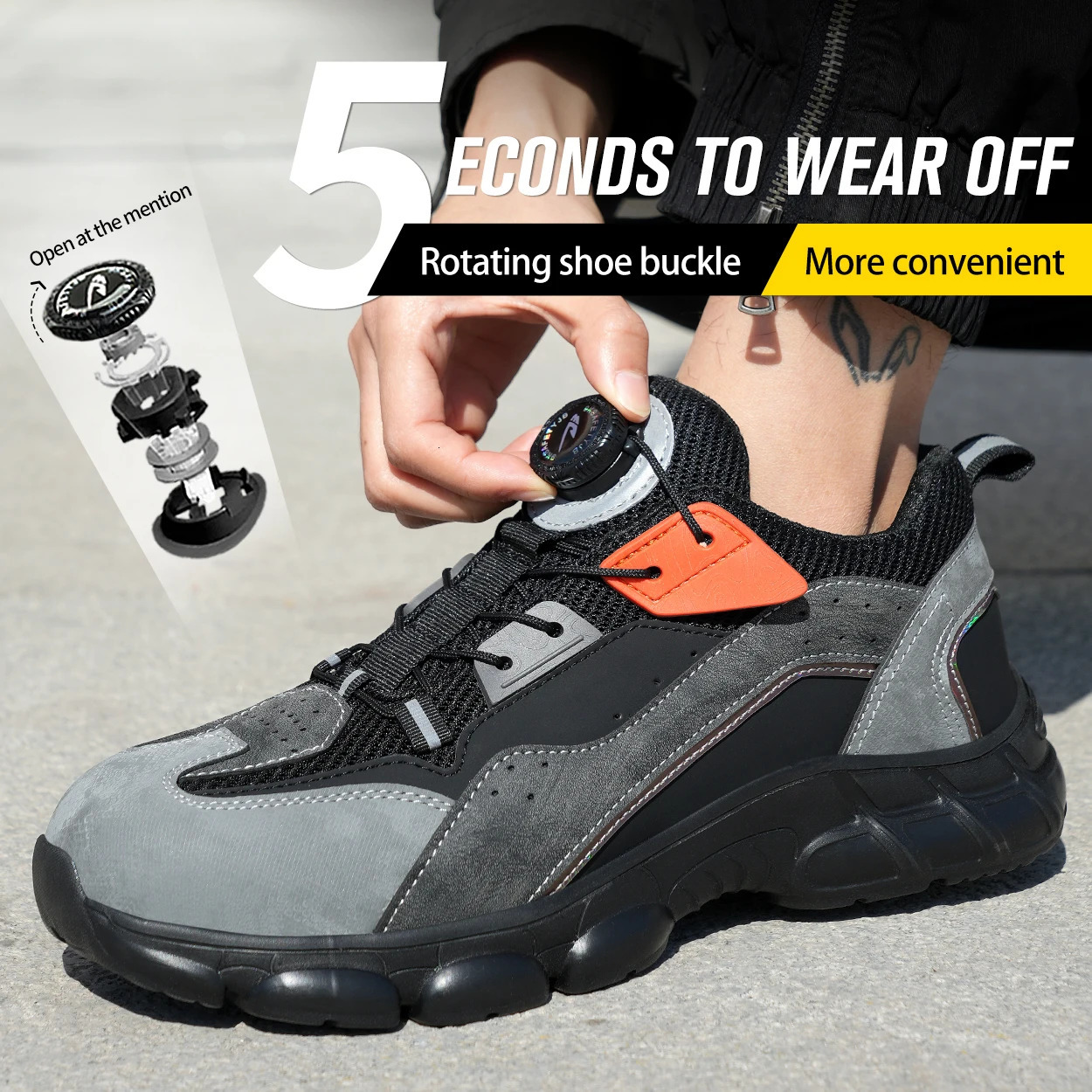 Anti-smash Anti-puncture Protective Shoes Steel Toe Boots Rotating Buttons Safety Shoes Men Waterproof Work Boots for Men 250317