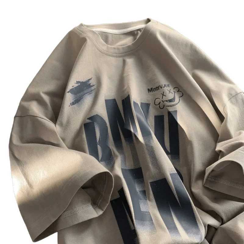 Classic half sleeved mens summer retro trend loose fit round neck printed shirt Ins Hong Kong style Korean versionT250320