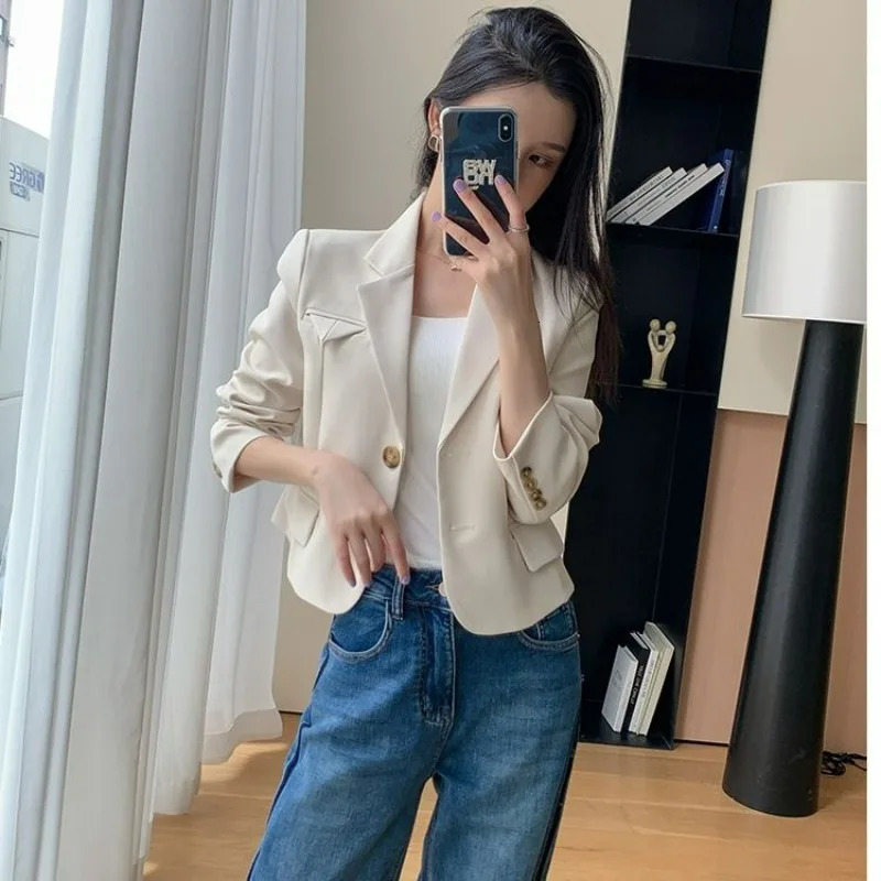 Womens clothing Spring and Autumn simple unique tailored single chest jacket Korean fashion long sleeved slim fit suit 250314