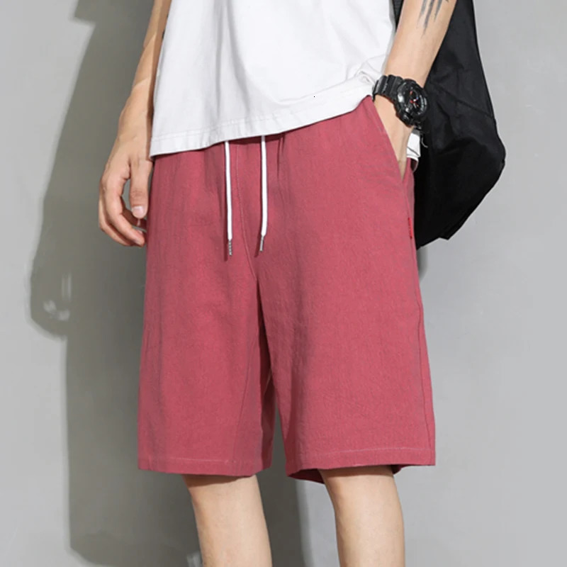 Summer Mens Cotton Trousers Linen Solid Color Basic Short Pants Men Summer Sport Lightweight Gym Pants 250320