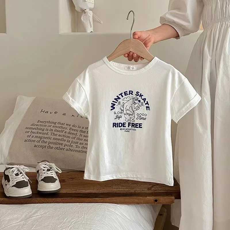 2024 Summer New Childrens Clothing cartoon letters short sleeve T-shirts Girls Boys Tees cotton loose TopsT250320