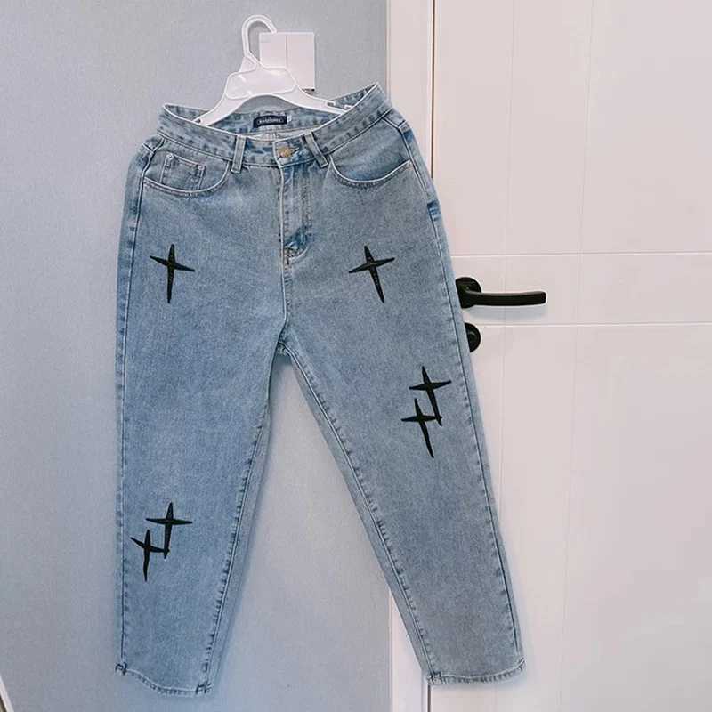 2024 new mens star printed jeans Y2K clothing hip-hop bag wide leg pants straight goods Trouser Pantalon HommeT250319