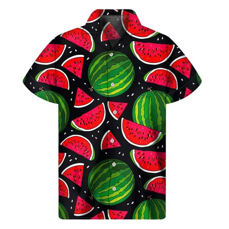 Tropical watermelon graphic Hawaiian shirt summer street short sleeved 3D printed fruit button shirt mens lapel shirt M250320