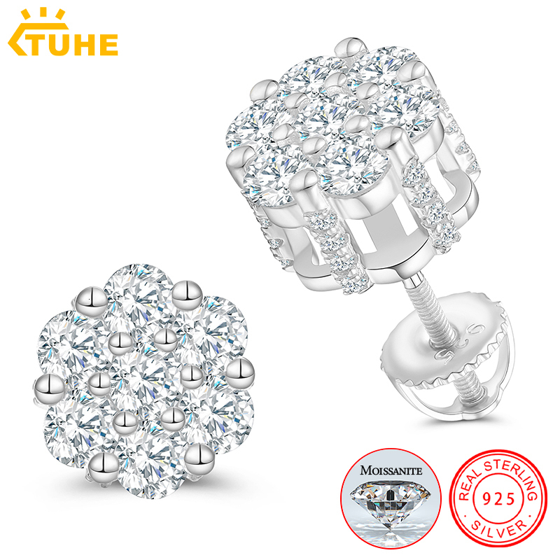 Unisex Fine Hip Hop Jewelry Moissanite Earrings For Women 925 Stud Earrings