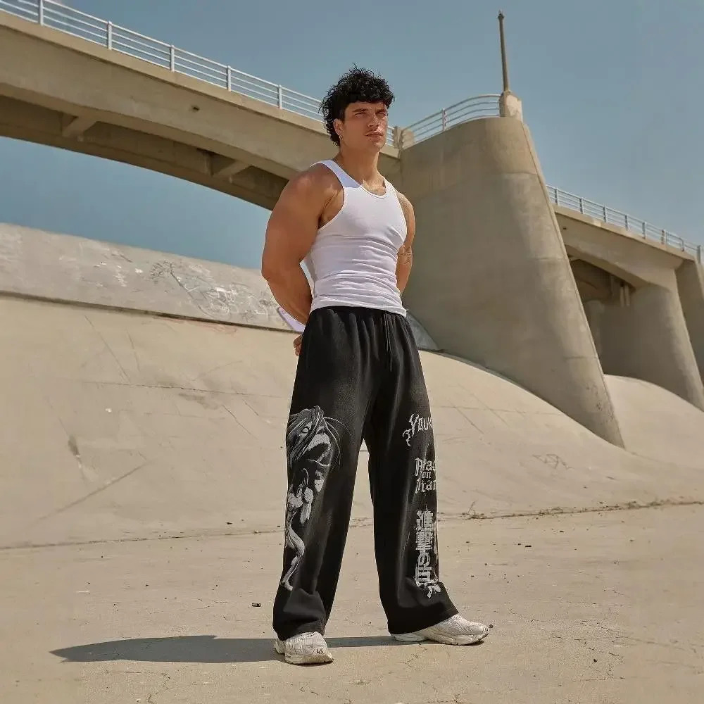 Summer US Younglajoint Anime Attack Titan Slow Runner Cotton Ring Printed Wide Leg Pure Cotton Sports Pants 250318