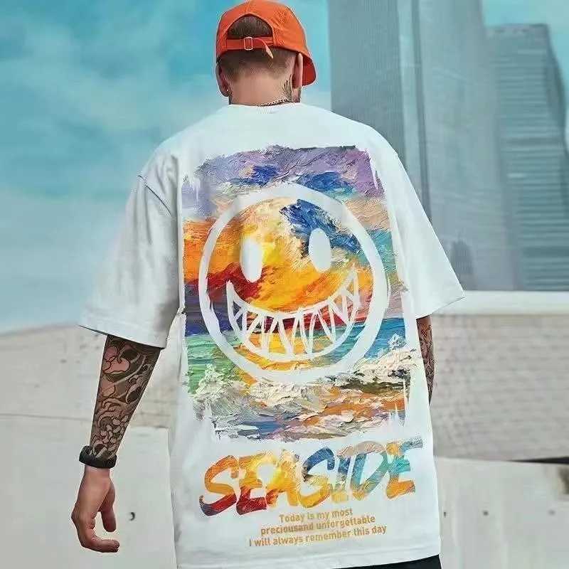 8XL loose fit trend American retro graffiti Expressi pattern printed T-shirt with soft casual mens casual couple outfitT250319