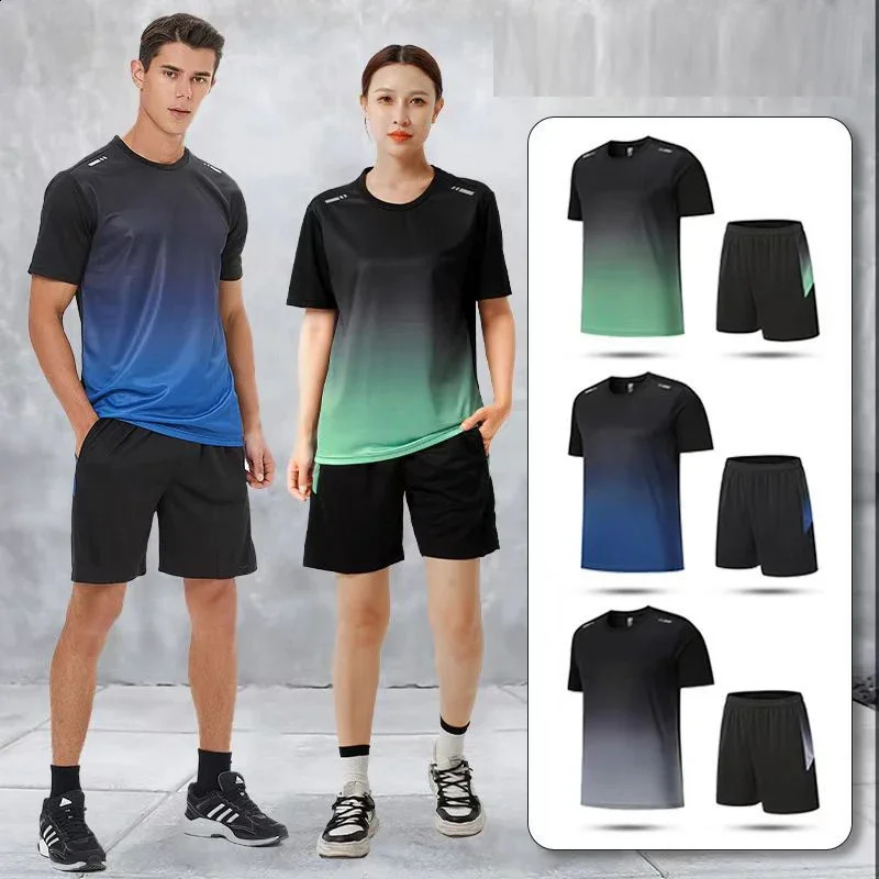 Men Tracksuit Quick Dry Sport Running Set Gym Jogging Sweatsuit Set 2 Pieces Fitness Training Football Suit Man Gym Clothing 250319