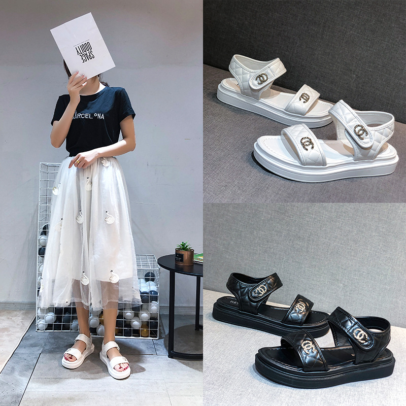 Designer Slippers free Shipping Sandals thick soled slippers single line casual sandals External penetration Women Velcro sports sandals