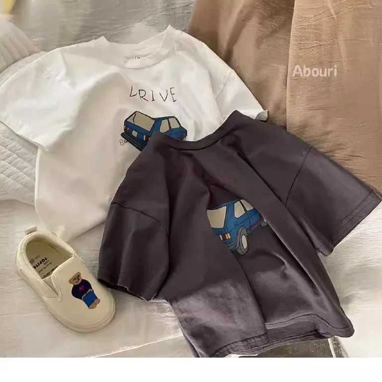 Car pattern baby boy girl short sleeved shirt childrens T-shirt summer loose and fashionable childrens T-shirtT250320