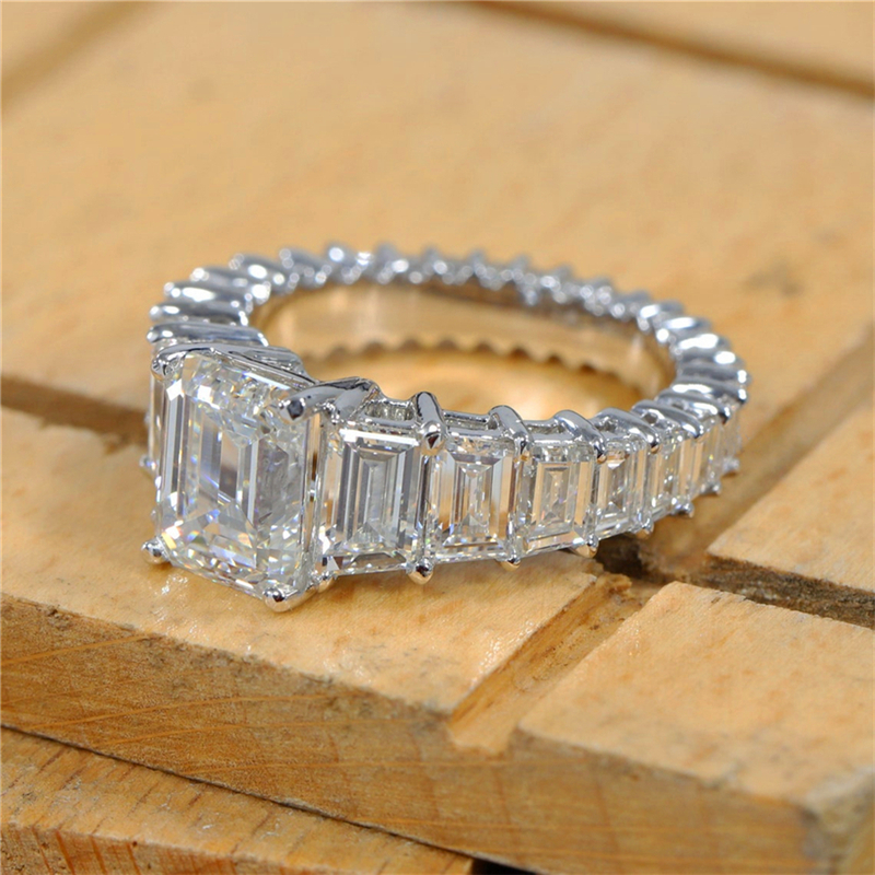 Jewelry 3.0 Carat Emerald Cut Lab Diamond IGI Certificate Full Band Baguette Emerald Luxuery Engagement Ring Solid 14K 18K Platinum Wedding Ring