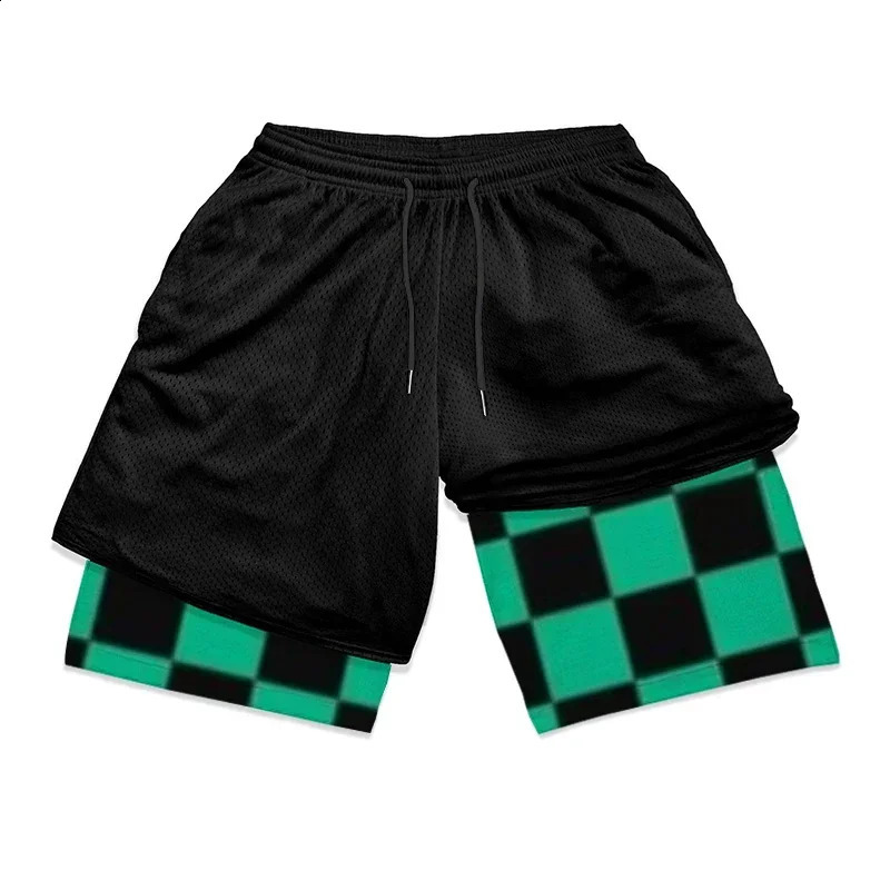 2in1 mens sports and fitness shorts fashionable 3D printed with pockets quick drying elastic summer running 250312
