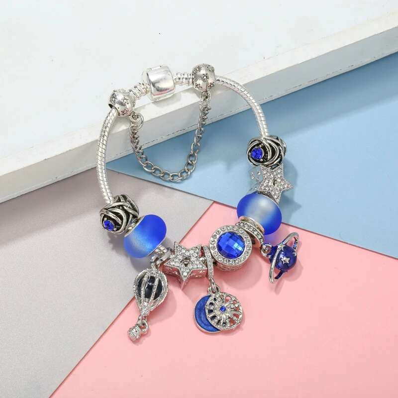 New Arrival Snake Chain Charm Bracelet For Women With Blue Star DIY Charms Beads Pendants High-Quality Jewelry Dropshipping