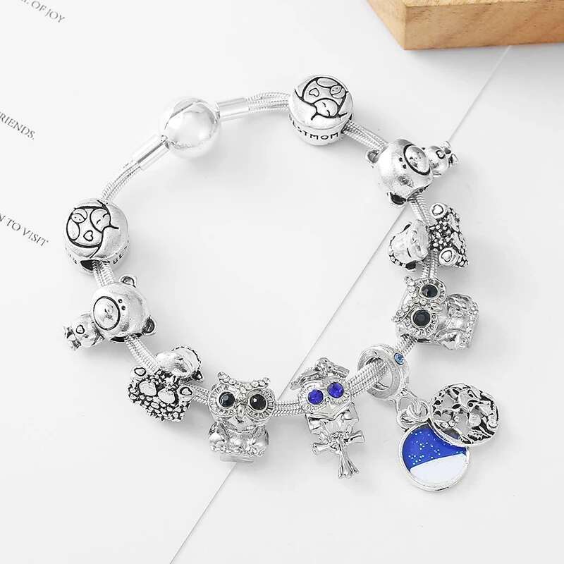 Animal Style Owl & Fox Beads Pendants Charm Bracelets Fit Silver Color Multilayer Chain Bracelet For Women Child Jewelry Gift