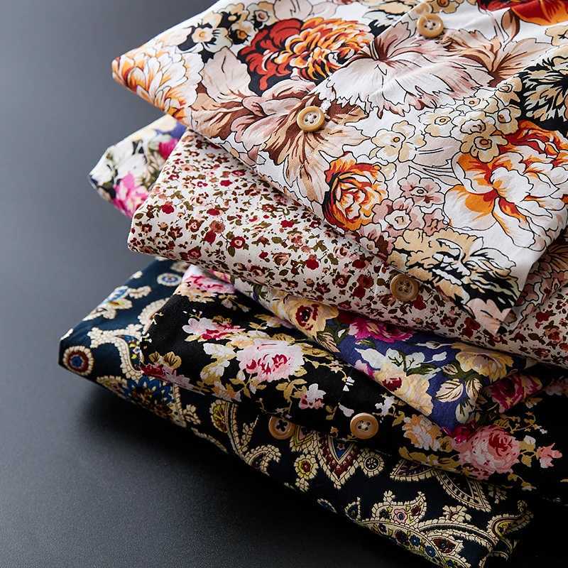 Size M-5XL New Summer Mens Long Sleeve Hawaiian Shirt Cotton Casual Flower Shirt Wave Regular Mens Clothing Fashion CS11 M250320