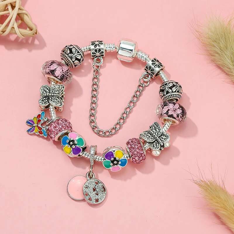 2024 Spring Style Butterfly Pendant Bracelet With Silver Plated Beads Charm Bracelets For Women Men Jewelry Gift Dropshipping