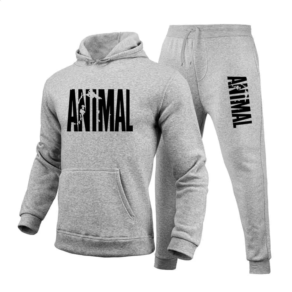 Autumn and Winter Mens Sports Printed Hoodie Set Shirt Animal Wool Zipper Casual 250319