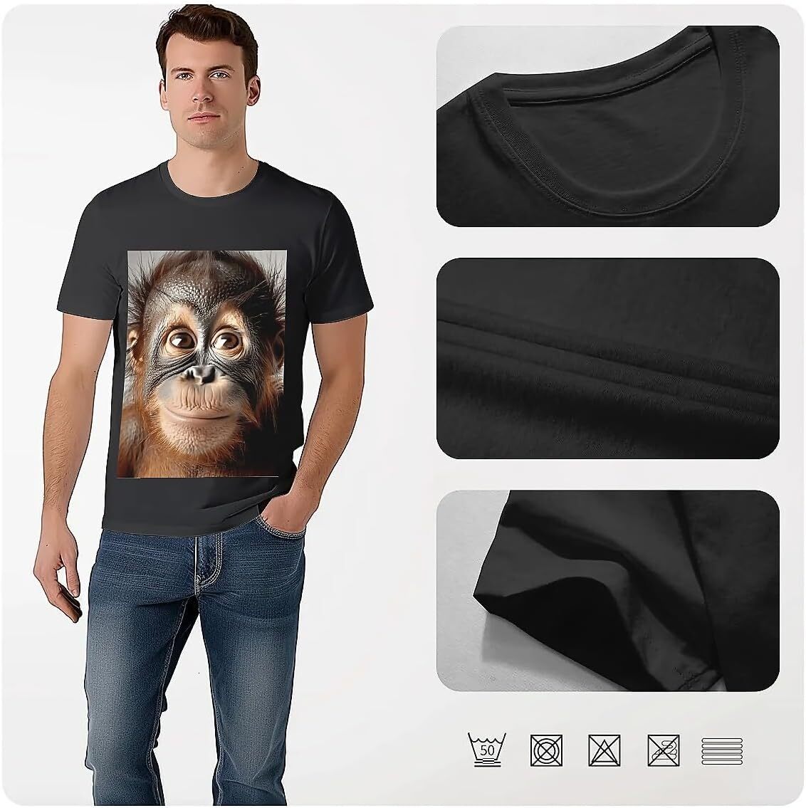T shirt for Mens Mens Novelty T-Shirts Graphic 2D Print Summer Short SleeveS - Baby Orangutan Smiling Face Graphic Tee Casual Tops Clothes Short sleev
