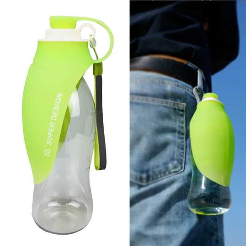 580ml portable pet dog water bottle with soft silicone leaf design travel bowl small dog cat drink outdoor water dispenser pet supplies Y250319